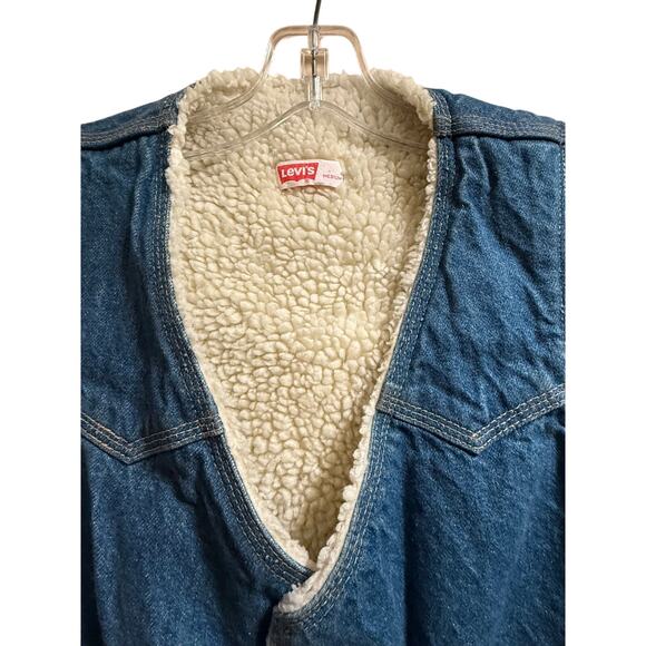 Vintage Levi's Orange Tab Sherpa Lined Denim Vest Blue Western - Medium - Picture 4 of 7